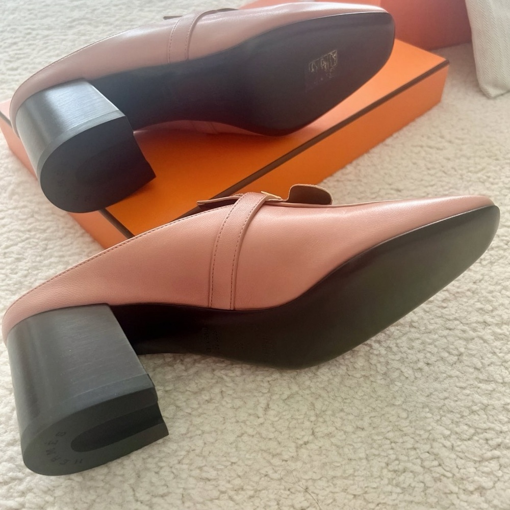 Hermes calfskin Leather Blossom Heel Mules Size 38